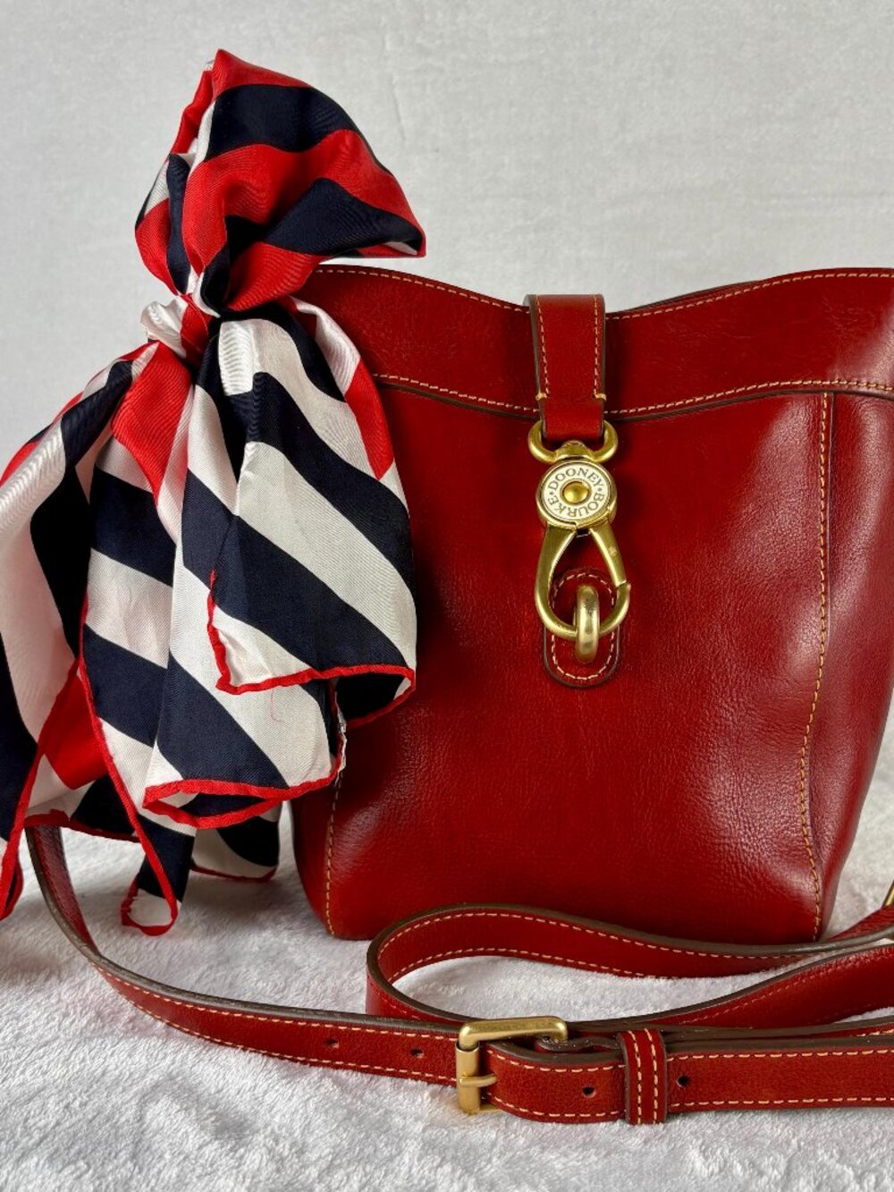 Dooney & Bourke Florentine Leather Sadie Feed Bag in Bordeaux/Red with Scarf